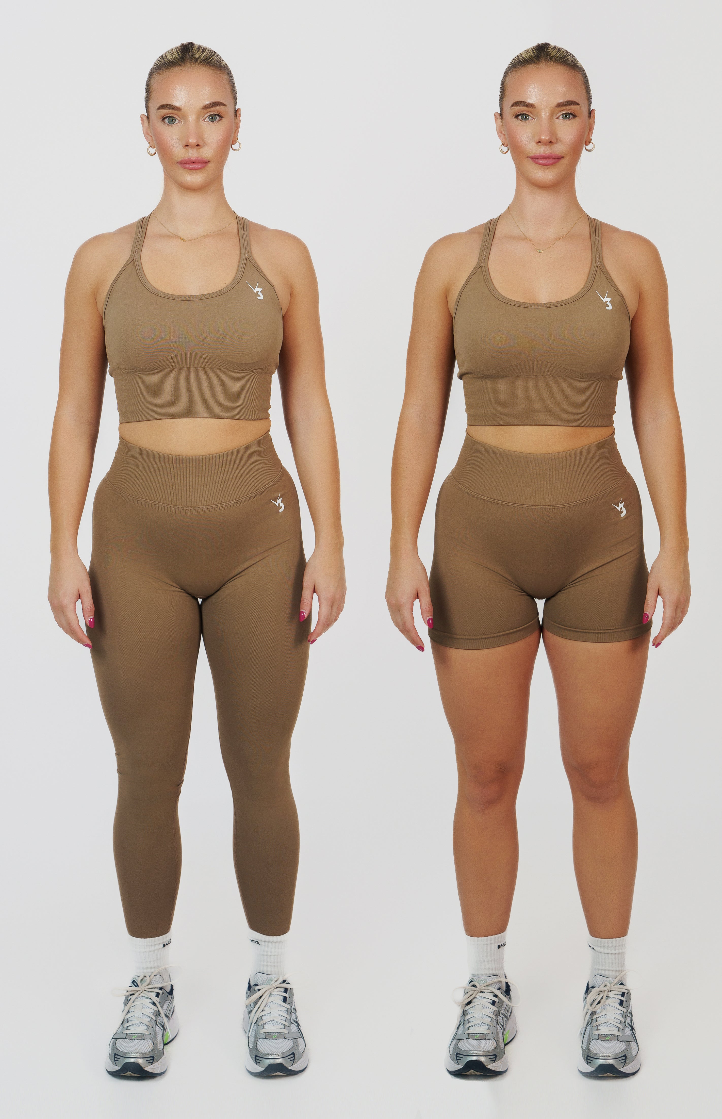 Form Seamless Scrunch Sports Bra, Leggings & Shorts Set - Cocoa Beige